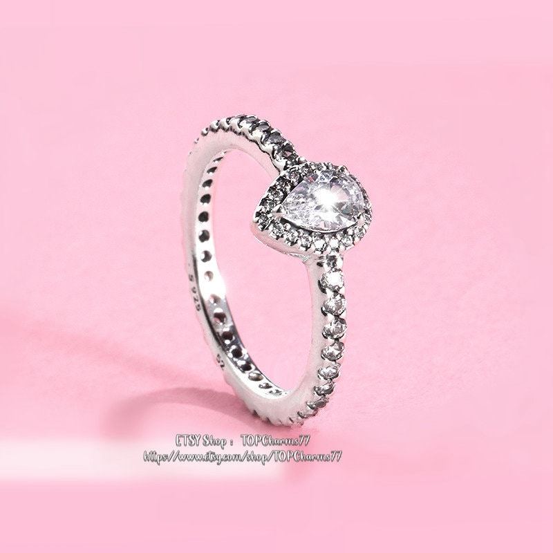 925 Sterling Silver Small Radiant Teardrop Ring With Clear CZ Ring