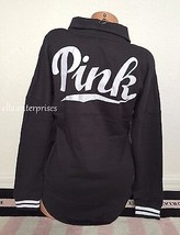 Victoria&#39;s Secret Pink Varsity Quarter Snap Rich Gray White Pullover Sweater - S - £52.57 GBP