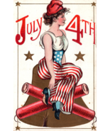 4th Of July Patriotic Postcard Lady Liberty Bell Firecracker Vintage Ame... - £19.38 GBP