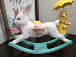 Easter Rocking Bunny Rabbit Glitter Resin Mantle Tabletop Figurine Statu... - £34.28 GBP