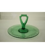 Vintage Green Depression Glass Cut Floral Lattice Round Center Handle Tr... - £22.99 GBP