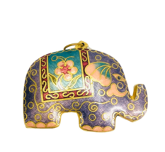 Vintage Estate Cloissone Enamel Gold Tone Purple Trunk Up Elephant Pendant - $24.74