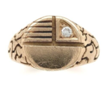 14k Gold Men&#39;s Vintage Signet Ring with Genuine Natural Diamond Accent (... - £1,071.18 GBP