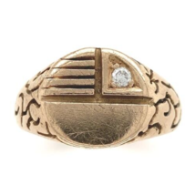 14k Gold Men&#39;s Vintage Signet Ring with Genuine Natural Diamond Accent (#J6638) - $1,361.25
