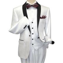 Men's Lorenzo Bruno Shawl Tuxedo Slim 3 Piece Shiny Formal Suit S6501V White image 4