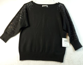 89th + Madison Sweater Womens Size Small Black Knit Rayon Rhinestone Round Neck - £15.09 GBP