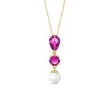 Galaxy Gold 14K Solid White Gold Pearl &amp; Pink Topaz Pendant Necklace, 20... - $544.49
