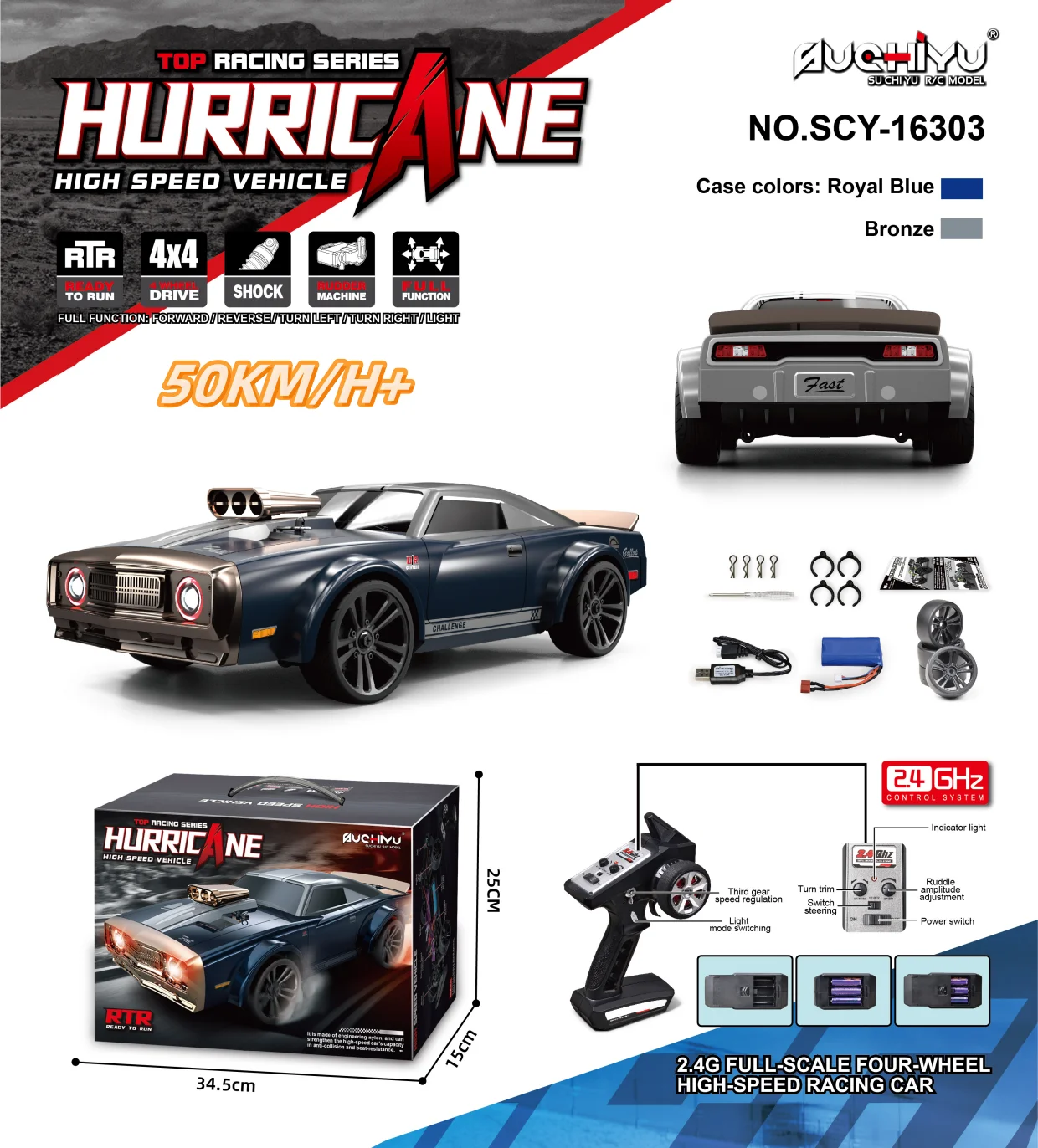 SCY 1:16 50KM/H RC Car 4WD With LED Remote Control Muscle Cars High Speed Drift - £105.61 GBP