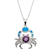 Sterling Silver Blue Inlay Opal with Purple CZ Crab Pendant - £70.08 GBP