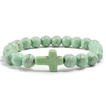 8MM Bright Frosted Stone Cross Bracelet Muticolor Turquoises Male&amp;Female Bangle  - £8.09 GBP