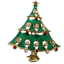 Vintage Enamel and Rhinestone Christmas Tree Pin Holiday Brooch 2.25&quot; - Hey Viv - £12.58 GBP