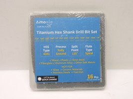 Amoolo Impact Drill Bit Set, 16pcs Titanium HSS Twist Hex Shank (1/16”-1/4”) NEW - £9.57 GBP