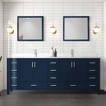 Navy Blue 84&quot; Double Vanity: Marble Top &amp; Faucet - £2,504.58 GBP