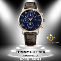 Tommy Hilfiger Hombre Cuarzo Marrón Correa Cuero Esfera Azul 44mm Reloj ... - £95.73 GBP
