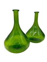 Pair Vintage Modern Green Glass Genie Vases Bottles - $44.48