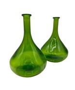 Pair Vintage Modern Green Glass Genie Vases Bottles - £35.07 GBP