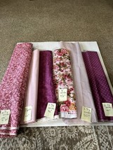 New Lot Of Fabric Pink &amp; Mauve Hues Floral Roses Solid Geometric 30 3/8 Yards - $45.53