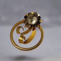 Vintage Gold Tone Rhinestone Brooch – Mid-Century Circle Flower Pin - $5.94