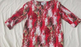 Women Links 3/4 sleeve cotton knit top blouse Small red black white tan ... - £6.99 GBP