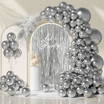 130Pcs Metallic Silver Balloon Garland Arch Kit, 18 12 10 5 Inch Chrome ... - £15.79 GBP