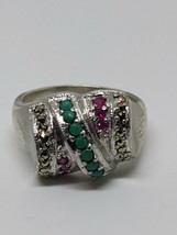 Vintage Sterling Silver 925 multi colored Marcasite Ring Size 7 - £23.72 GBP