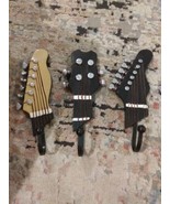 Set of 3 Guitar Heads Wall Coat Hanger Hooks 7” Long Music Musician Rock... - $9.95