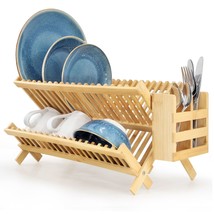 MegaChef 2-Tier Collapsible Kitchen Bamboo Drying Dish Rack with Utensil... - $1,352.41 MXN