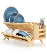 MegaChef 2-Tier Collapsible Kitchen Bamboo Drying Dish Rack with Utensil... - $71.58