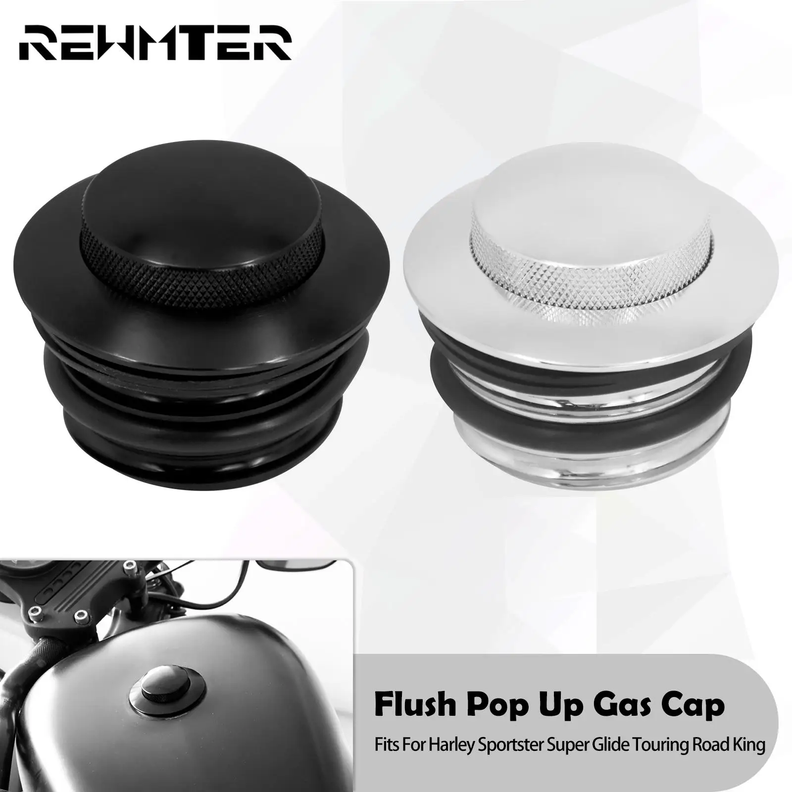 Motorcycle Gas Cap Pop Up Flush Mount Fuel Tank Cover Black/Chrome For Harley - £8.35 GBP