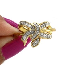 1/6 Ct Natural Diamond Ribbon Bow Engagement Ring 14K Yellow Gold Plated Silver - £88.36 GBP