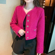 Korean Elegant Small Fragrance Rose Tweed Women&#39;s Short Jacket Coat Fall Winter  - £176.63 GBP