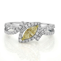 Fine 0.64ct Natural Fancy Yellow Diamonds Engagement Ring 18K Solid Gold - £1,823.77 GBP