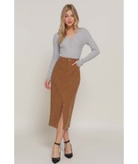 Front Open Slit Corduroy Midi Skirt in Brown or Black - $24.00