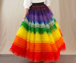 Rainbow Tutu Maxi Skirt Outfit Women Custom Plus Size Multicolored Holiday Skirt image 9