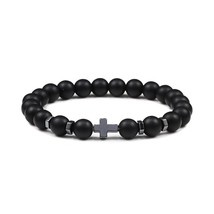  Hot Men Natural Lava Stone Bead Bracelets Hematite Cross Rosary Meditation Pray - £8.38 GBP