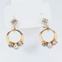 Rhinestone Earrings Clip On Screw Back Vintage Gold Dangling - £8.58 GBP
