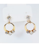 Rhinestone Earrings Clip On Screw Back Vintage Gold Dangling - $10.77