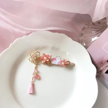[Hair Accessories] Cherry Blossom Pink Flower Tassel and Cute Cat Japan Hairclip - £8.38 GBP