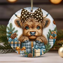 HIGHLAND COW Stained Acrylic Christmas Ornament 3&quot; BLUE - $8.00