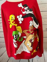 Looney Tunes Sweatshirt Pullover Red XXL 2XL 2X 19 Red Vintage Double Sided - $38.23