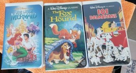 3 Disney Movie VHS lot Little Mermaid (original art) Fox&amp;Hound, 101 Dalmatians - £14.01 GBP