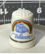 VINTAGE THIMBLE PORCELAIN TRAVEL SOUVENIR BALTIMORE MARYLAND SHIP RAINBOW - £4.31 GBP