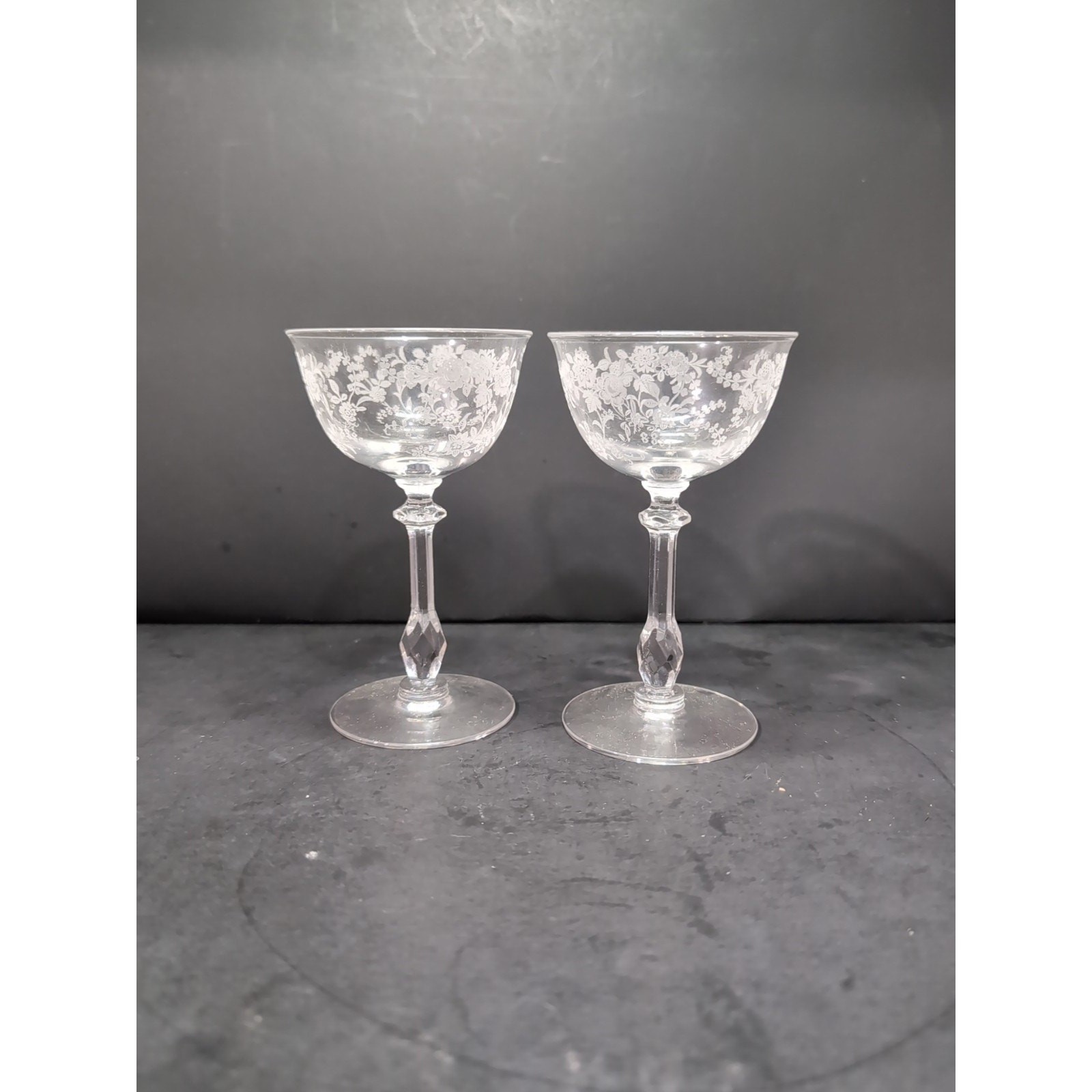 Tiffin Franciscan Rambling Rose Champagne Goblets, Sherbet Set, Etched G... - $15.84