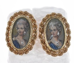 Vintage Italian 14k gold hand painted portrait earrings - £423.40 GBP