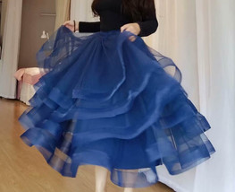 A-line NAVY BLUE Layered Tulle Skirt Outfit Women Plus Size Tulle Midi Skirt image 2