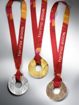 Torino 2006 Olympic Medals Set (Gold/Silver/Bronze) with Ribbons &amp; Displ... - £142.56 GBP