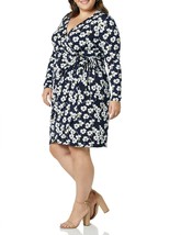 Essentials Women&#39;s Long Sleeve Classic Wrap Dress - Navy, Flowers - Size... - $11.37