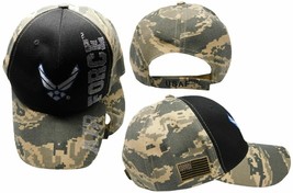 Usaf Air Force Wings Acu Digital Camo Black Usa Flag Embroidered Cap Hat License - £14.15 GBP