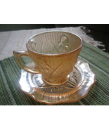 depression JEANETTE IRIS &amp; HERRINGBONE CUP &amp; SAUCER IRIDESCENT GLASS - $9.00