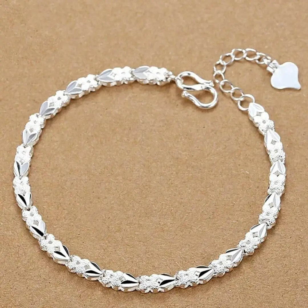 925 silver Bracelets Heart leaf For women wedding lady noble pretty Jewelry fash - £16.35 GBP